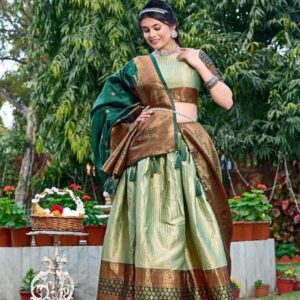 Women's Tussar Silk Patola Print Lehenga Choli Dupatta Set